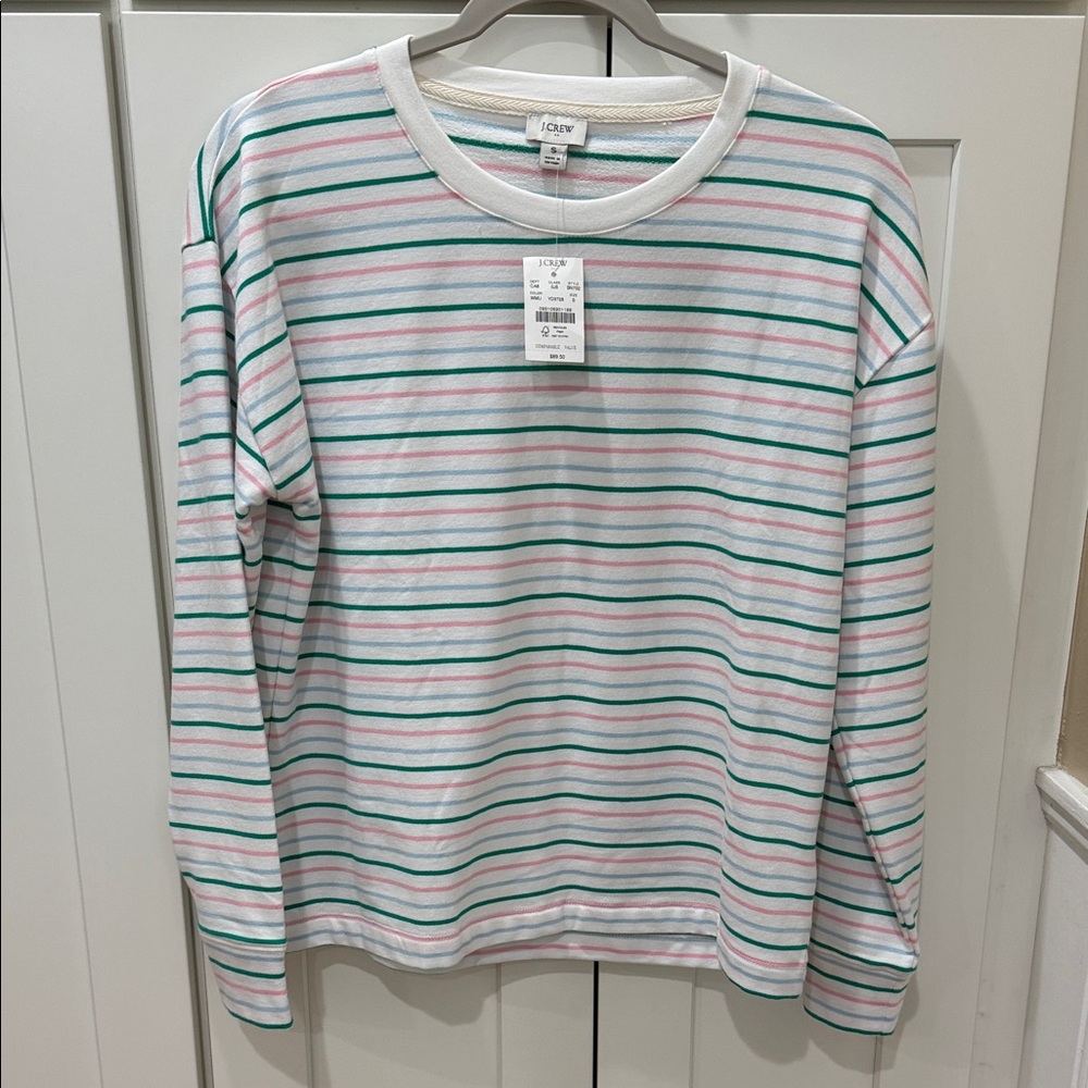 J Crew Striped Long Sleeve Tee - Pink, Green, White